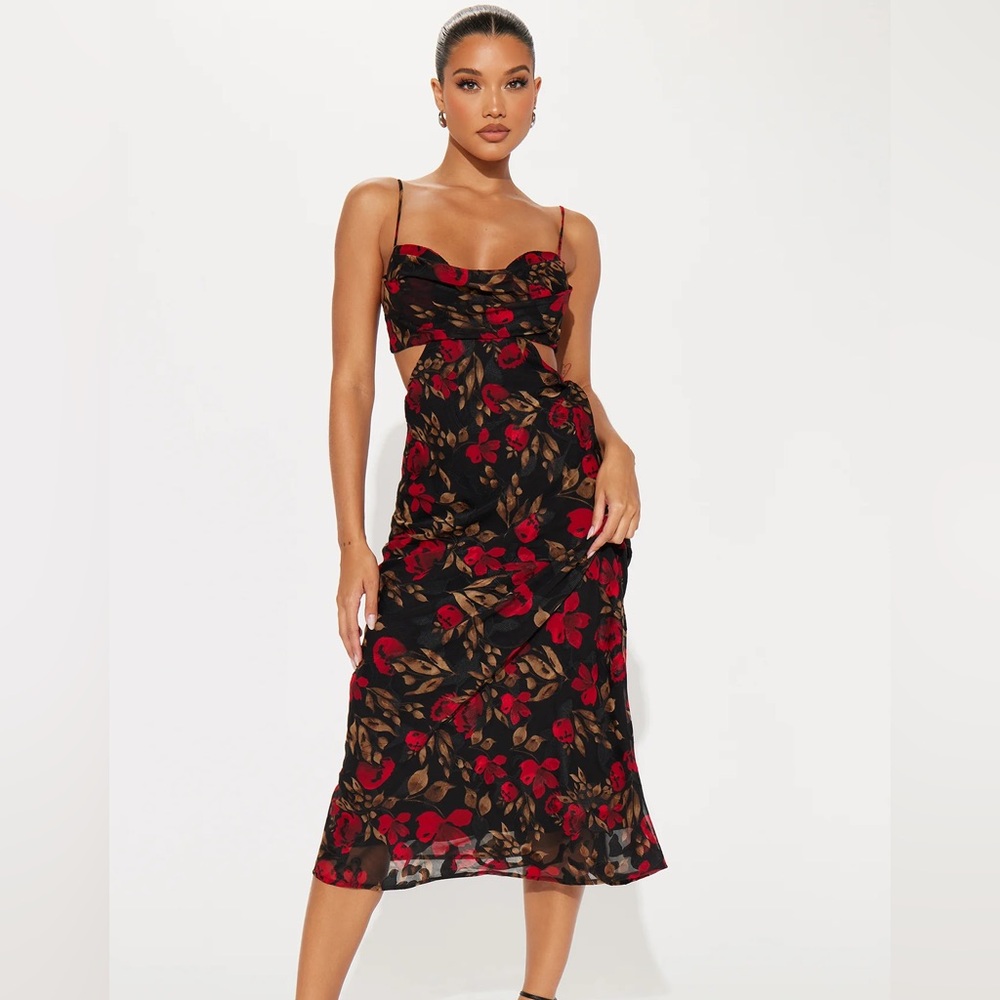 Picking Petals Chiffon Maxi Dress - Red